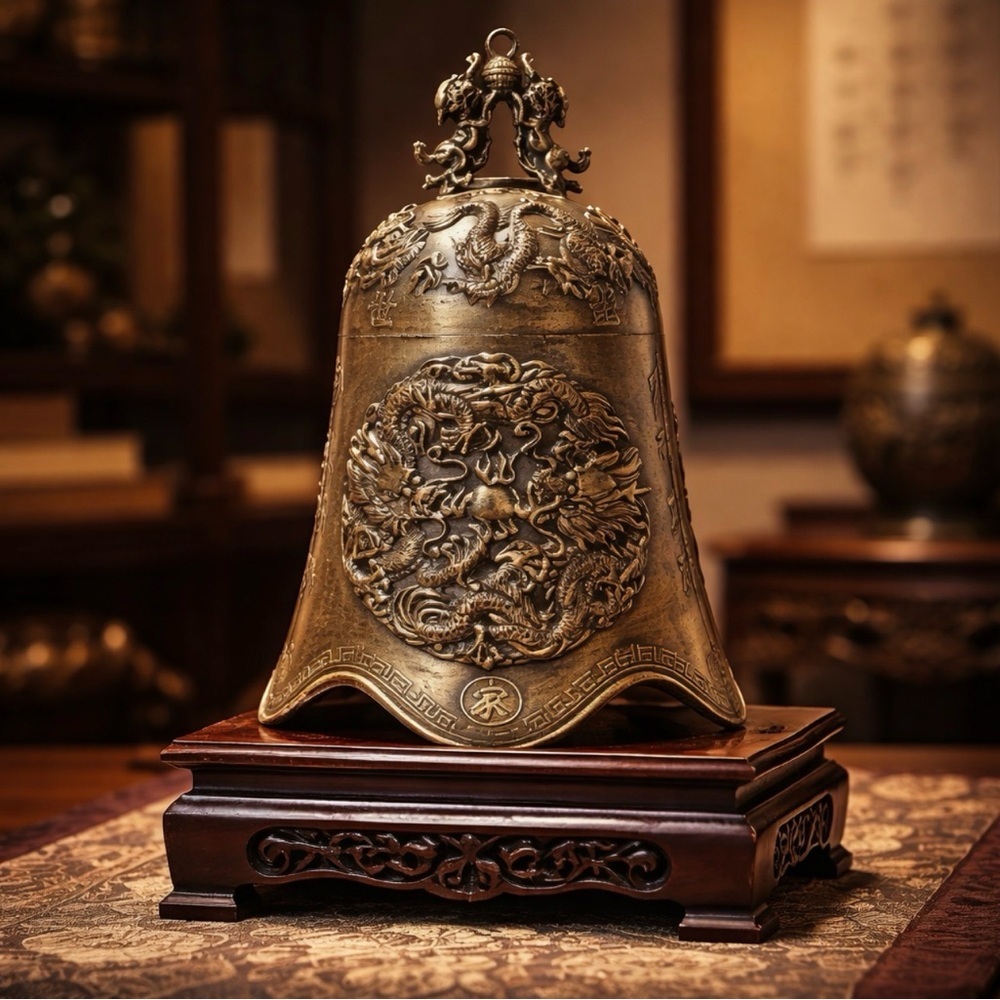 Vintage Antique Brass Chineese Heavy Hanging Decorative Bell